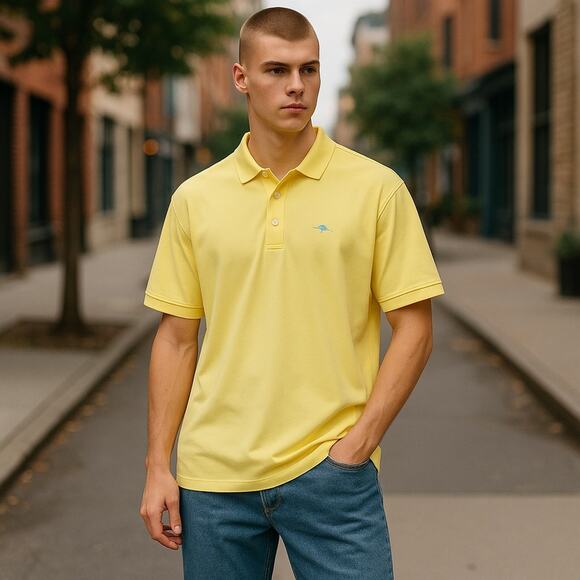 Tommy Bahama Men’s Yellow Polo with Blue Logo Size 3XT EUC - Picture 2 of 7